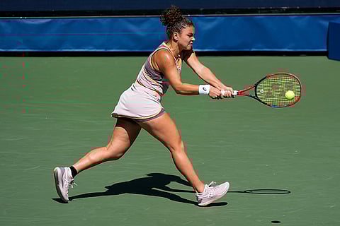 US Open Tennis: Jasmine Paolini, of Italy, returns a shot during a match against Karolina Muchova